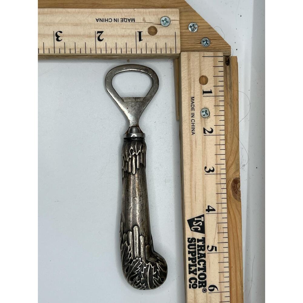 Vintage Silver Plated Bottle Opener with Engraved Handle Collectible Bar Tool